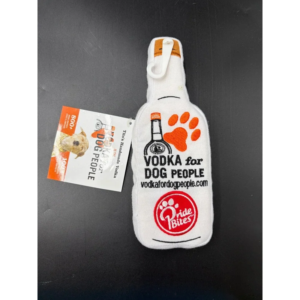 Titos Handmade Vodka PrideBites Squeaky Dog Toy White Plush Bottle 8.5 Inch NWT